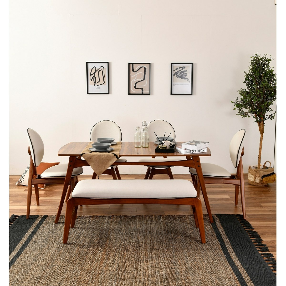 Jídelní set Touch Walnut and Cream Hanah Home