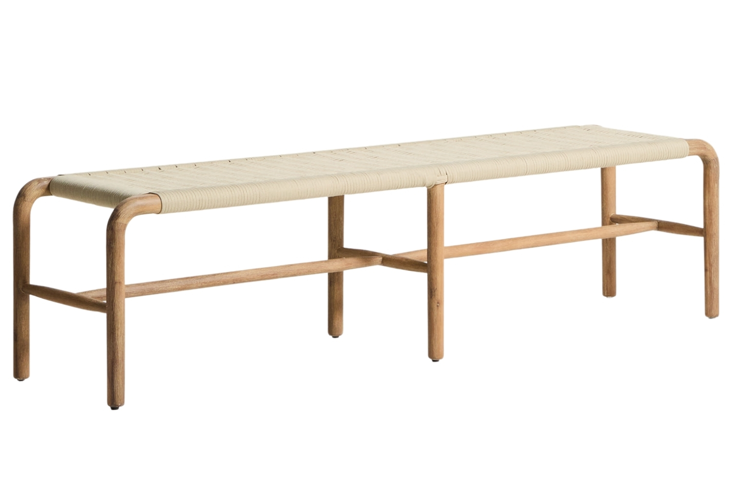 Kave Home Dřevěná zahradní lavice Alipa 180 cm s béžovým výpletem