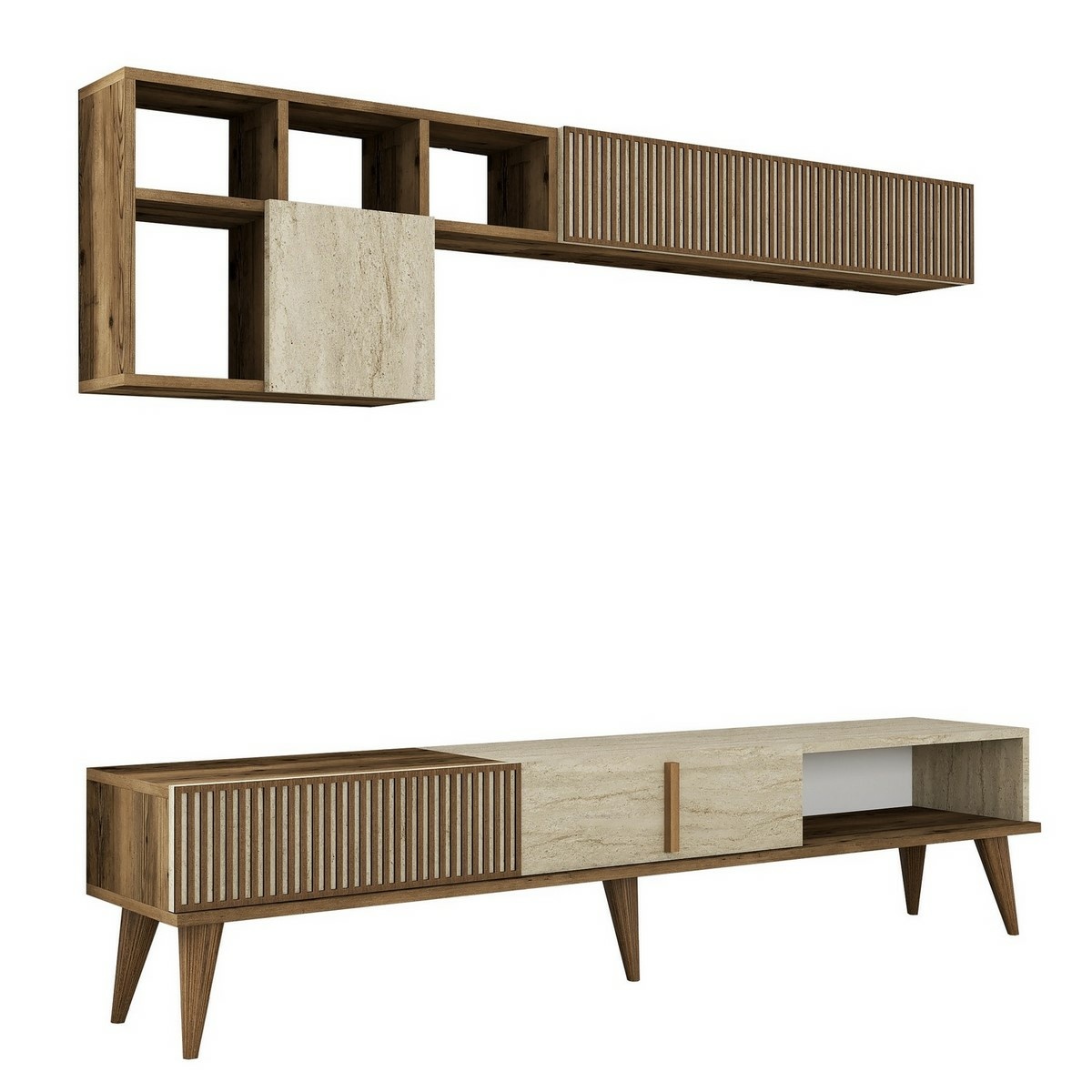 Televizní stěna Milan Walnut and Travertine Hanah Home