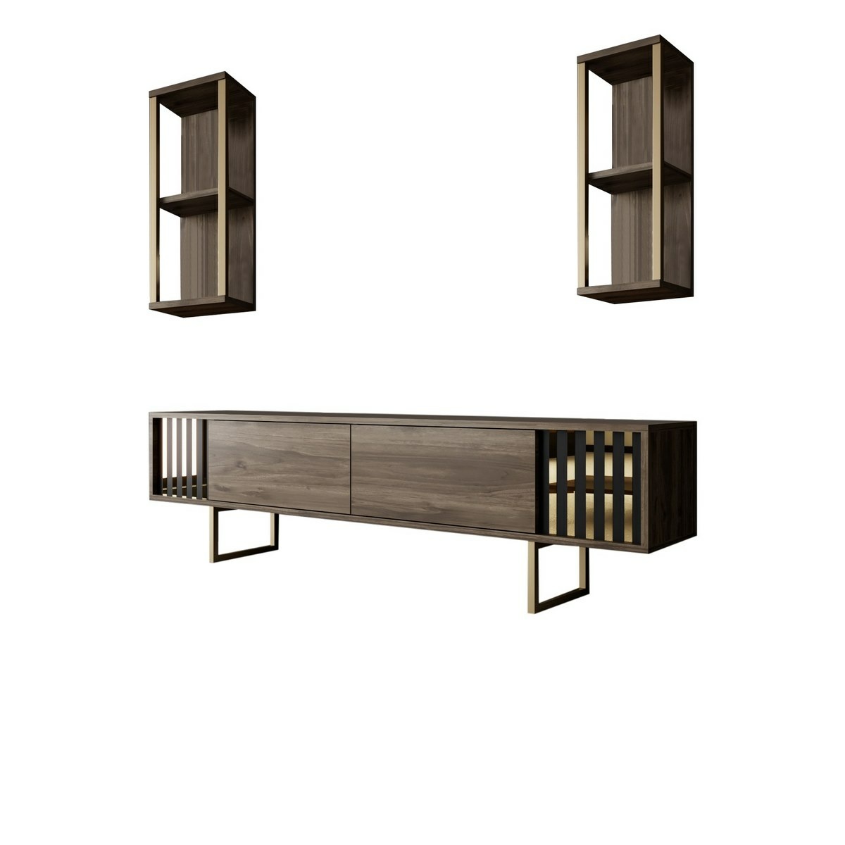 Televizní stolek s policemi Linie Walnut and Gold Hanah Home