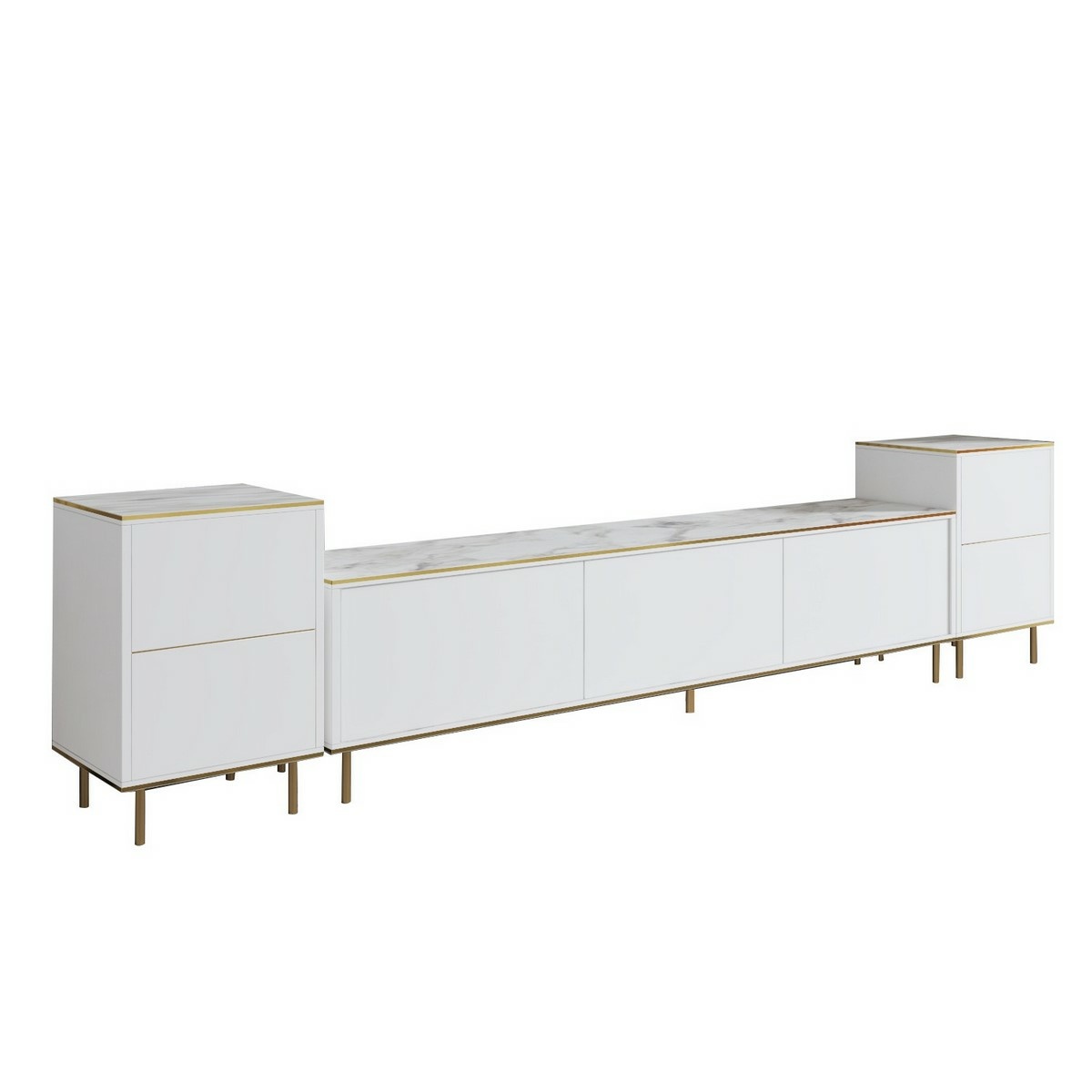 Televizní stolek se skříňkami Imej White Marble and Gold Hanah Home