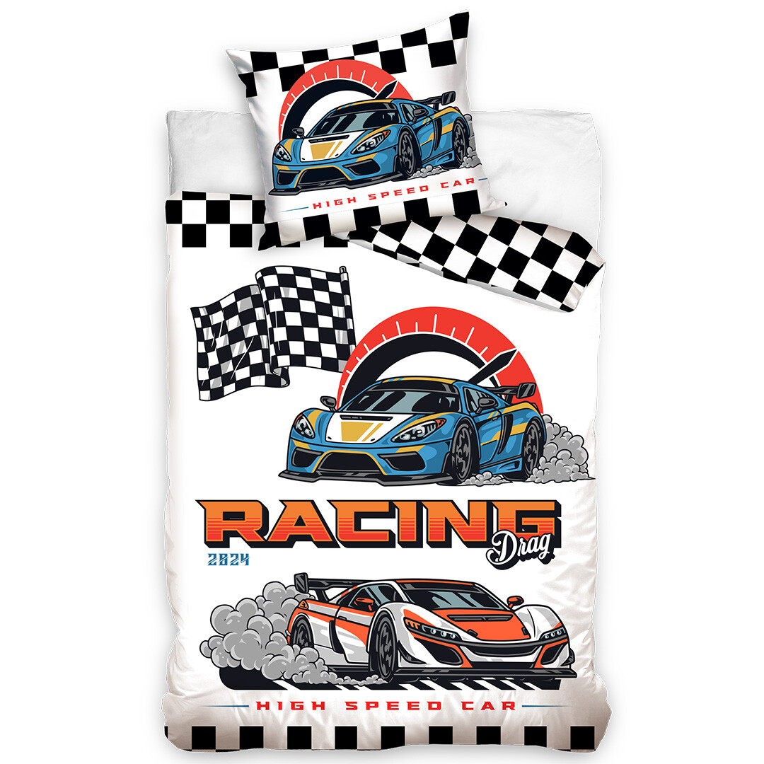 Tiptrade Dětské bavlněné povlečení Auta Racing Drag