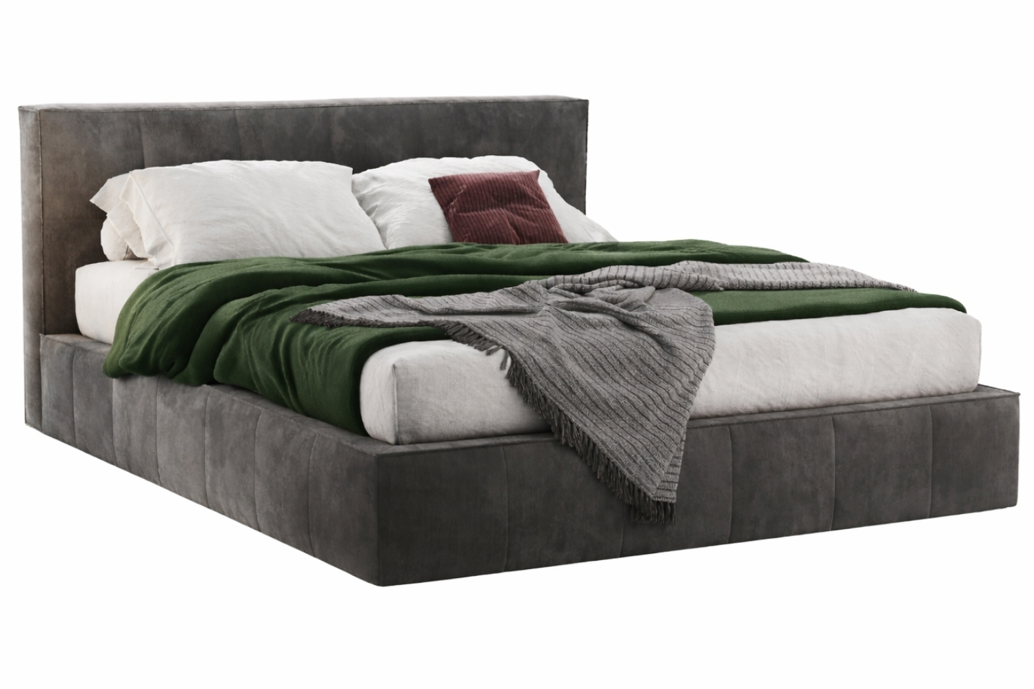 Woodsoft Tmavě šedá čalouněná dvoulůžková postel Bergamo 180 x 200 cm