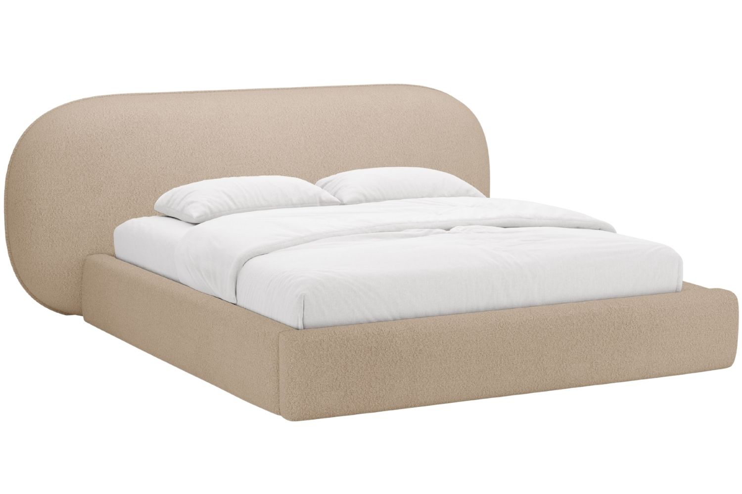 Béžová bouclé dvoulůžková postel MICADONI Ovalo 180 x 200 cm s úložným prostorem