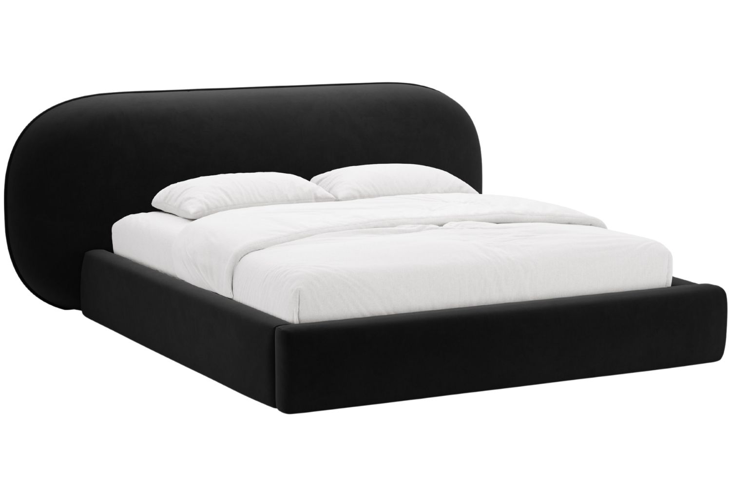 Micadoni Černá sametová dvoulůžková postel Ovalo 160 x 200 cm s úložným prostorem