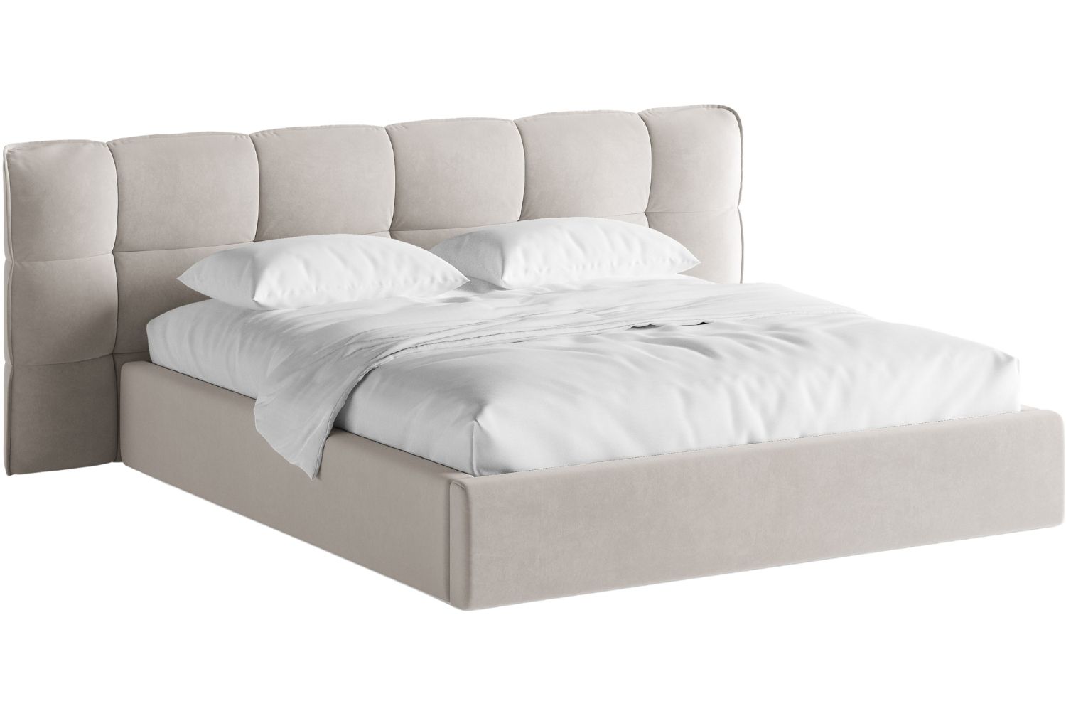 Micadoni Světle béžová sametová dvoulůžková postel Eric 160 x 200 cm s úložným prostorem