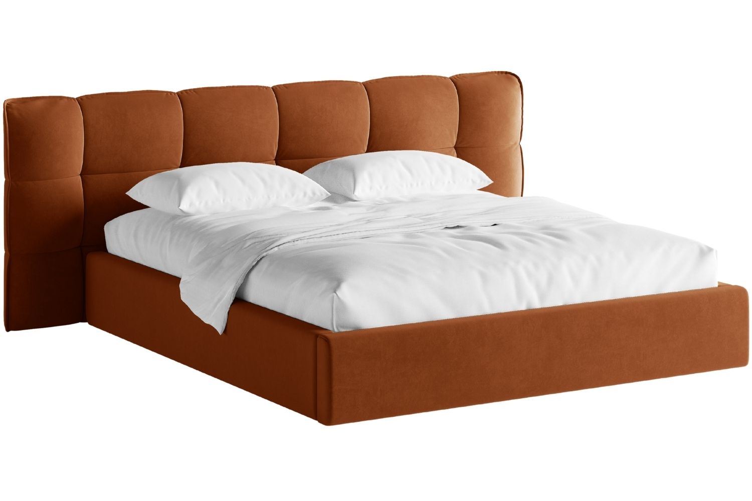 Micadoni Terakotově oranžová sametová dvoulůžková postel Eric 160 x 200 cm s úložným prostorem