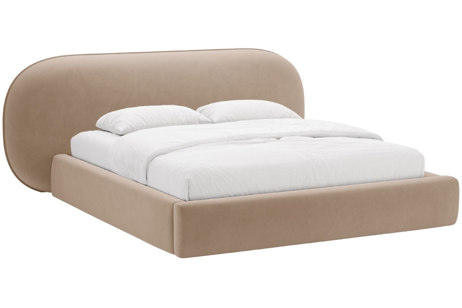 Micadoni Tmavě béžová sametová dvoulůžková postel Ovalo 160 x 200 cm s úložným prostorem
