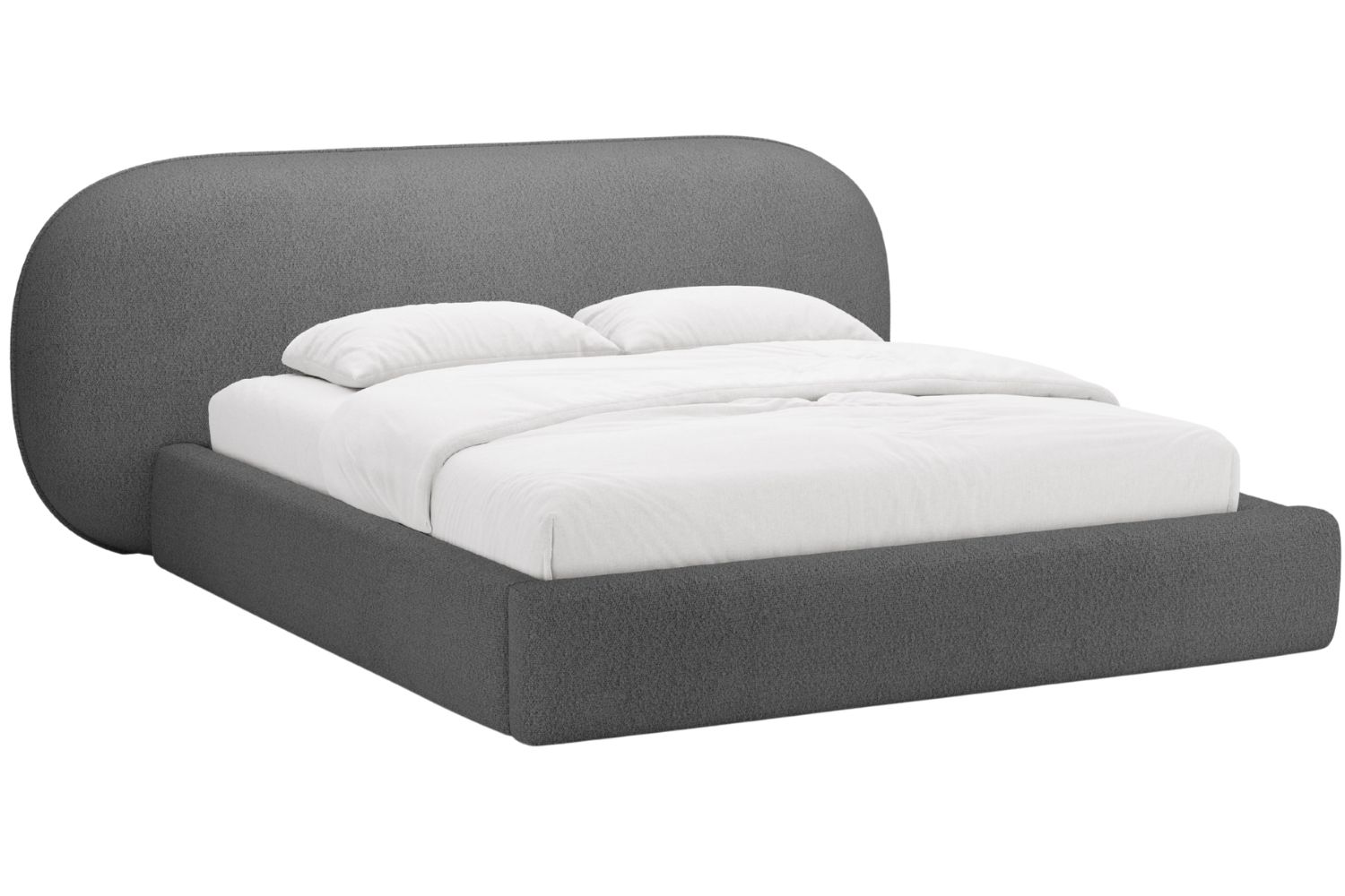 Micadoni Tmavě šedá bouclé dvoulůžková postel Ovalo 160 x 200 cm s úložným prostorem