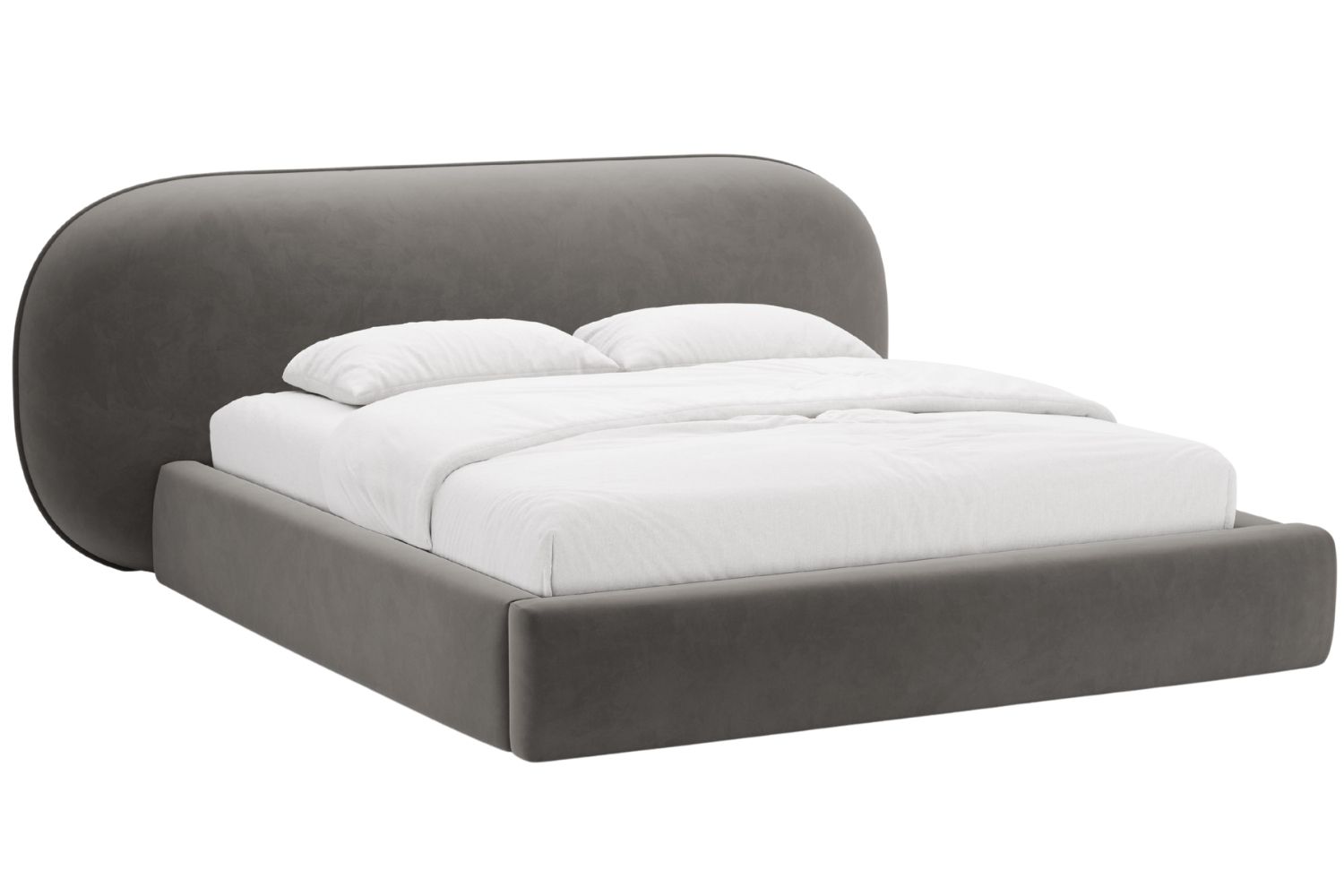 Micadoni Tmavě šedá sametová dvoulůžková postel Ovalo 180 x 200 cm s úložným prostorem