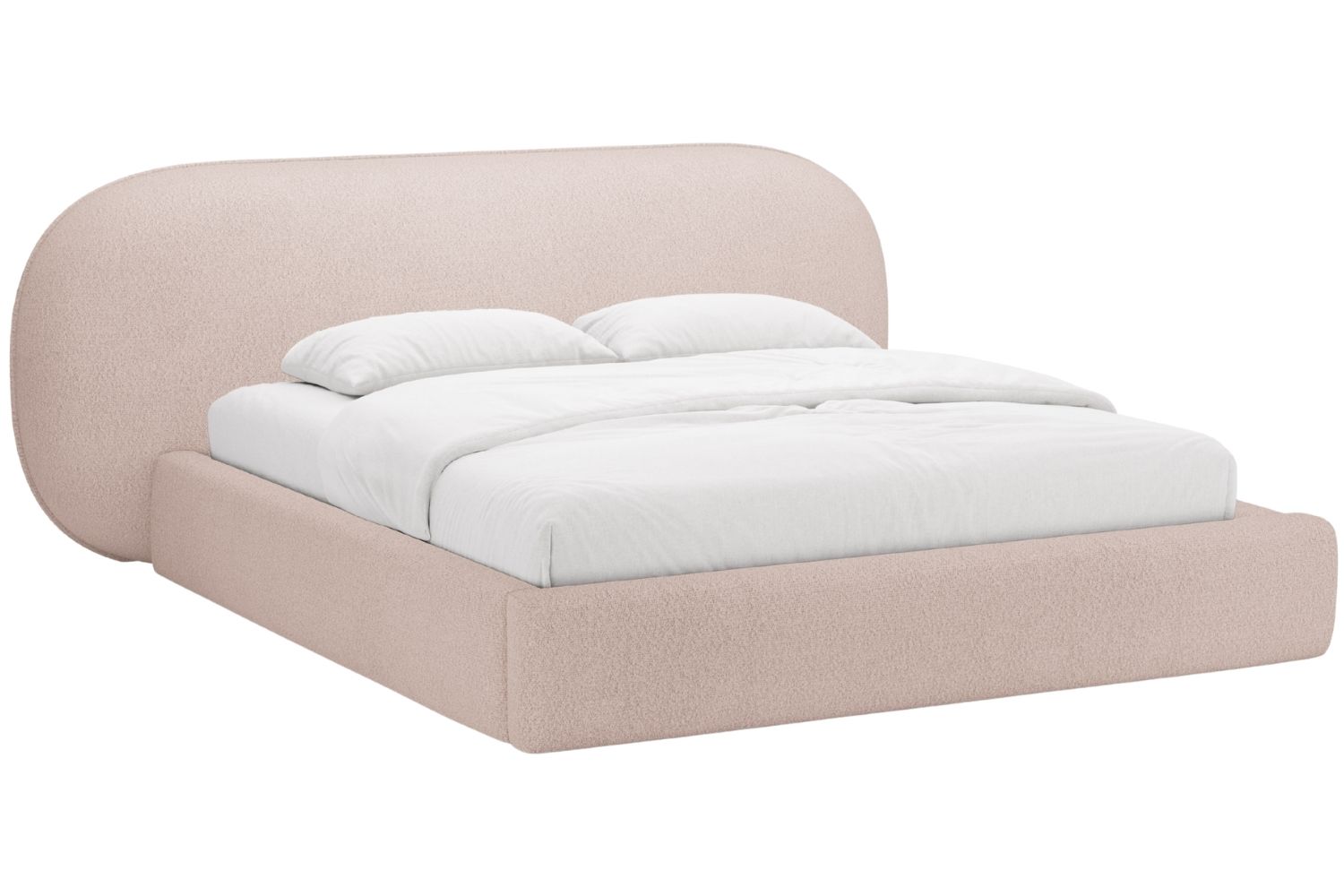 Růžová bouclé dvoulůžková postel MICADONI Ovalo 180 x 200 cm s úložným prostorem