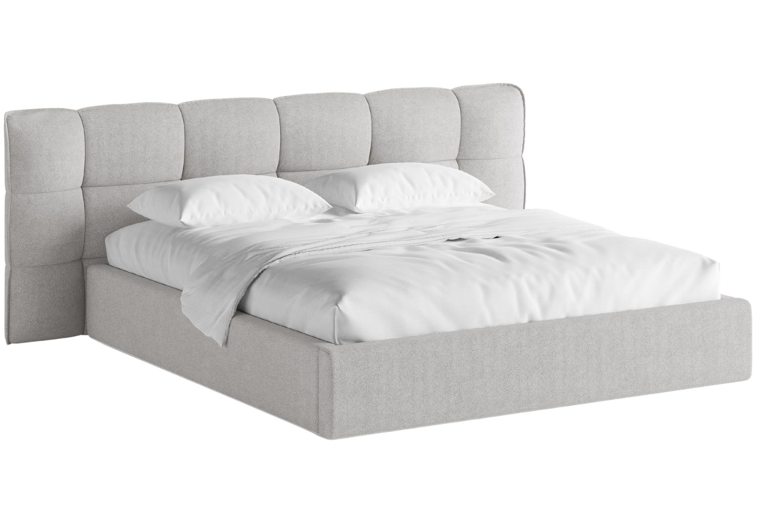 Světle šedá bouclé dvoulůžková postel MICADONI Eric 180 x 200 cm s úložným prostorem