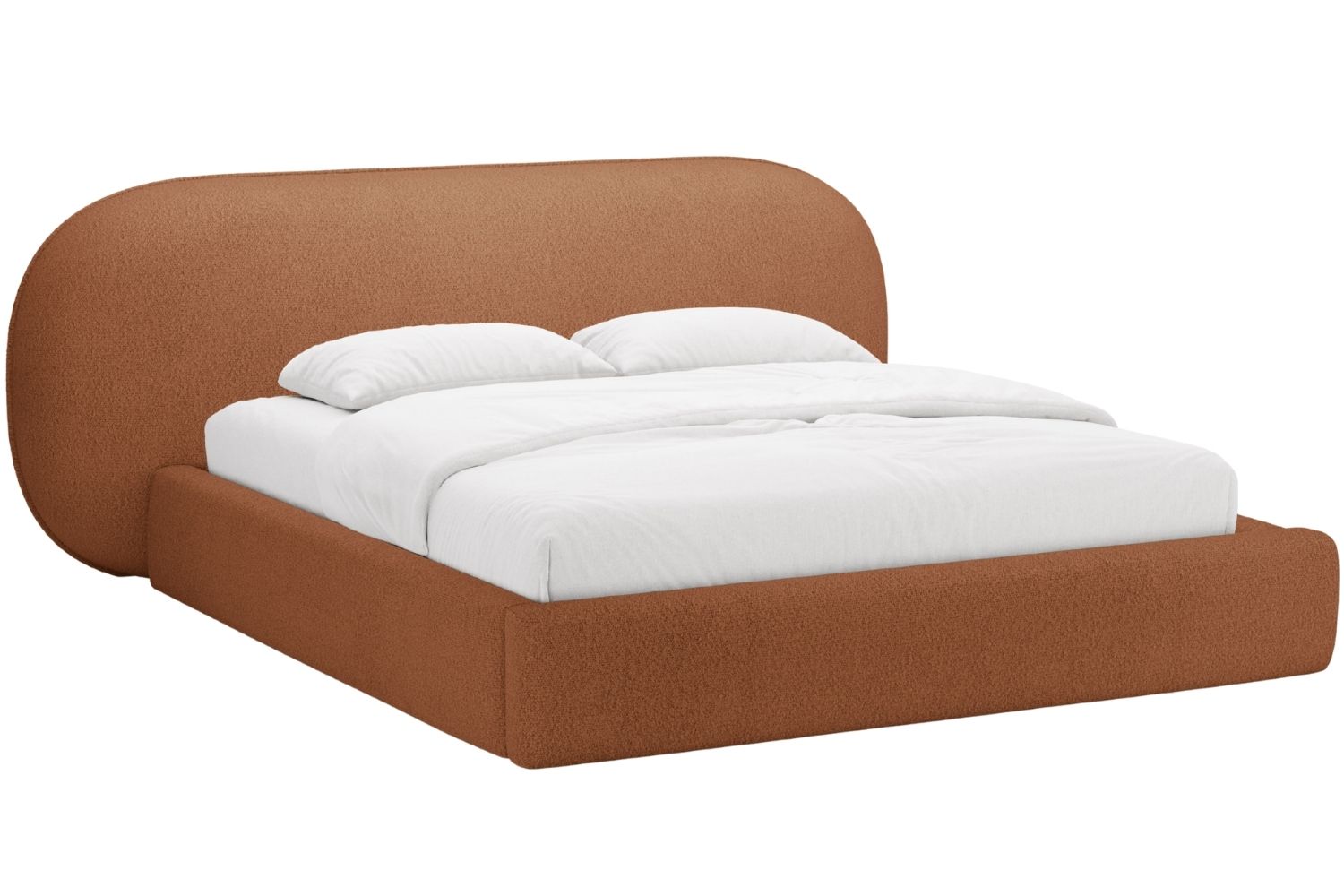 Terakotově oranžová bouclé dvoulůžková postel MICADONI Ovalo 160 x 200 cm s úložným prostorem