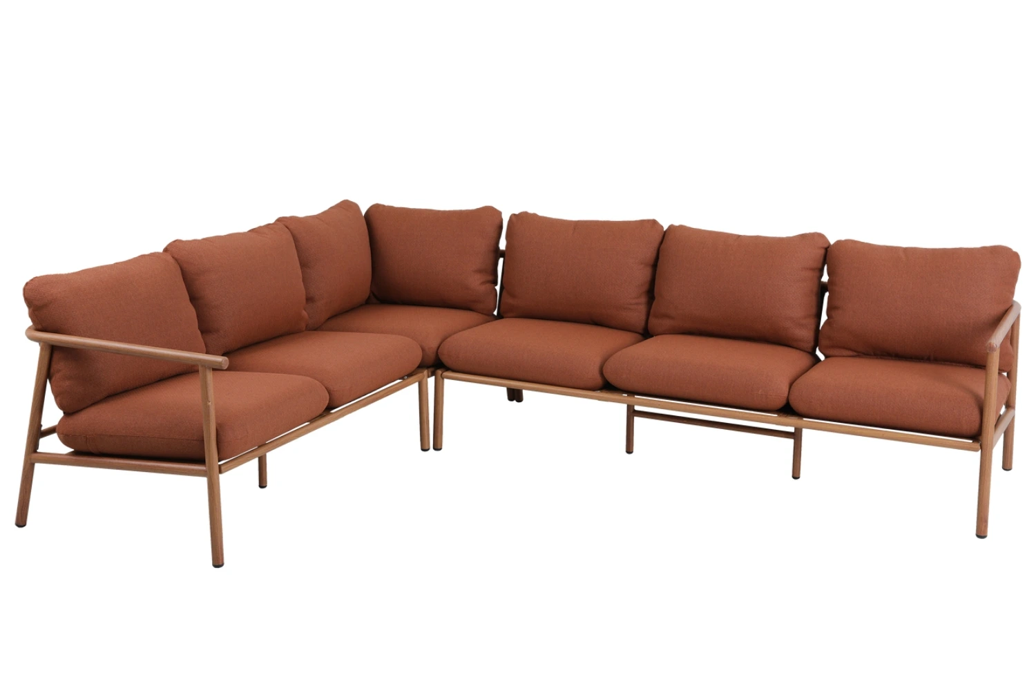 WOOOD Terakotově oranžová kovová rohová zahradní pohovka Cavero s polštáři 268 cm