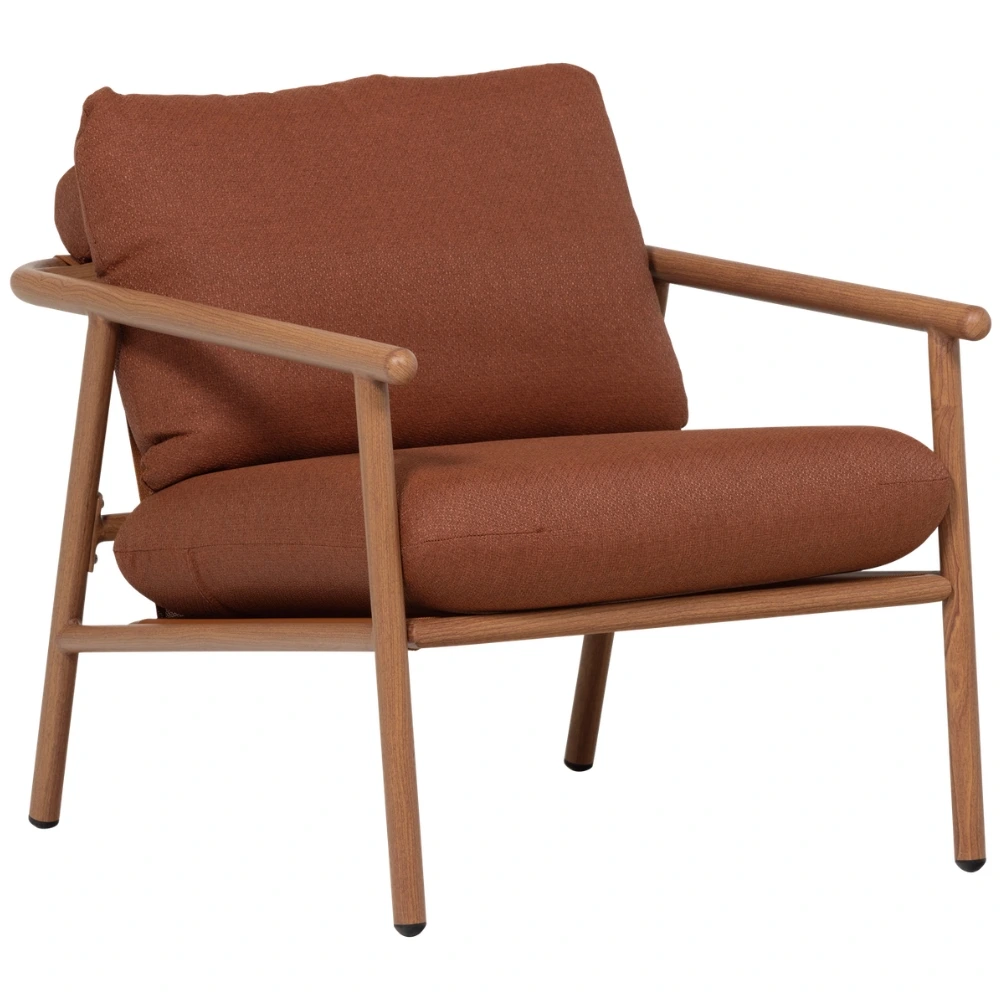 WOOOD Terakotově oranžové kovové zahradní křeslo Cavero s polštáři