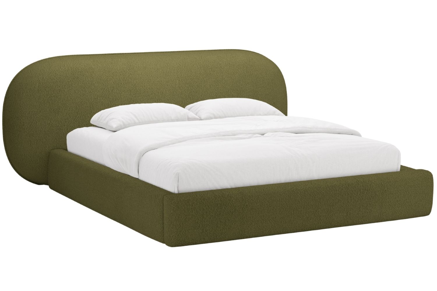 Zelená bouclé dvoulůžková postel MICADONI Ovalo 180 x 200 cm s úložným prostorem