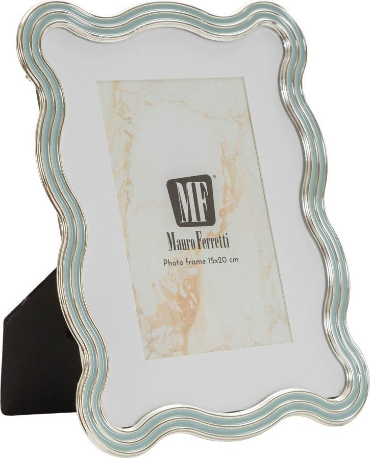 Světle modrý/ve stříbrné barvě kovový/skleněný stojací rámeček 17