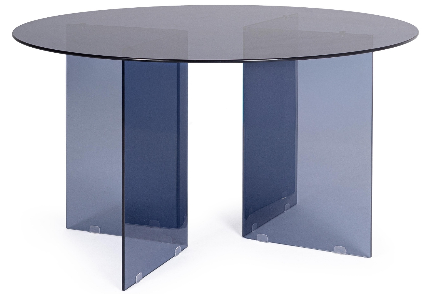 Bizzotto Modrý  skleněný jídelní stůl Iride Ø130 cm