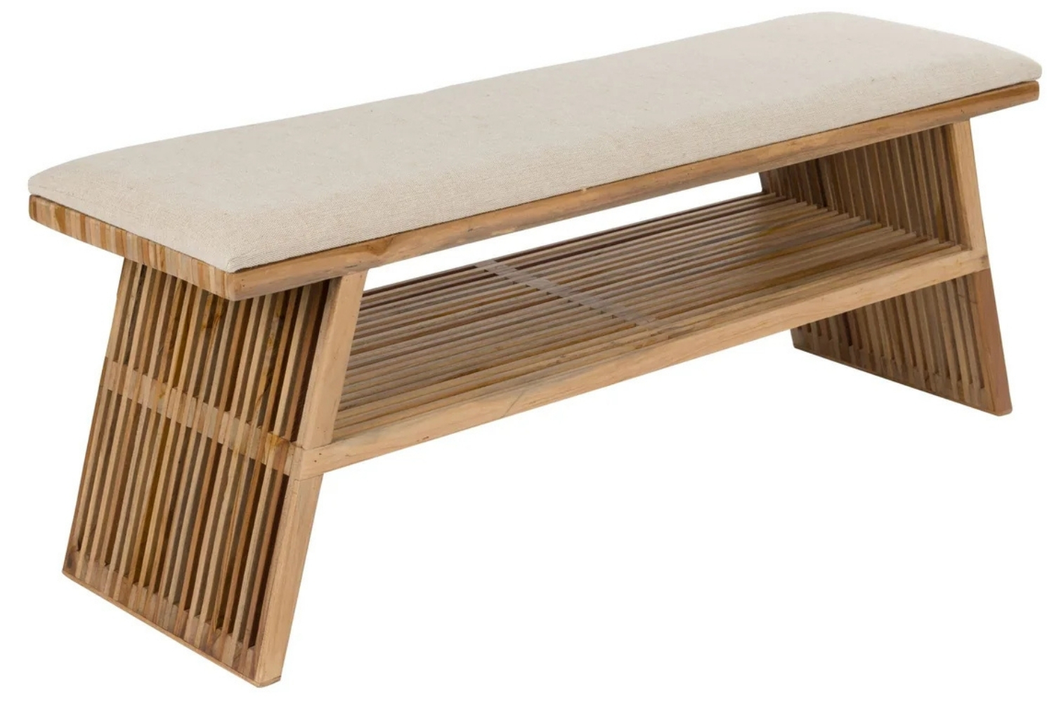 Housecraft Living Dřevěná lavice Djia 134 cm s béžovým sedákem