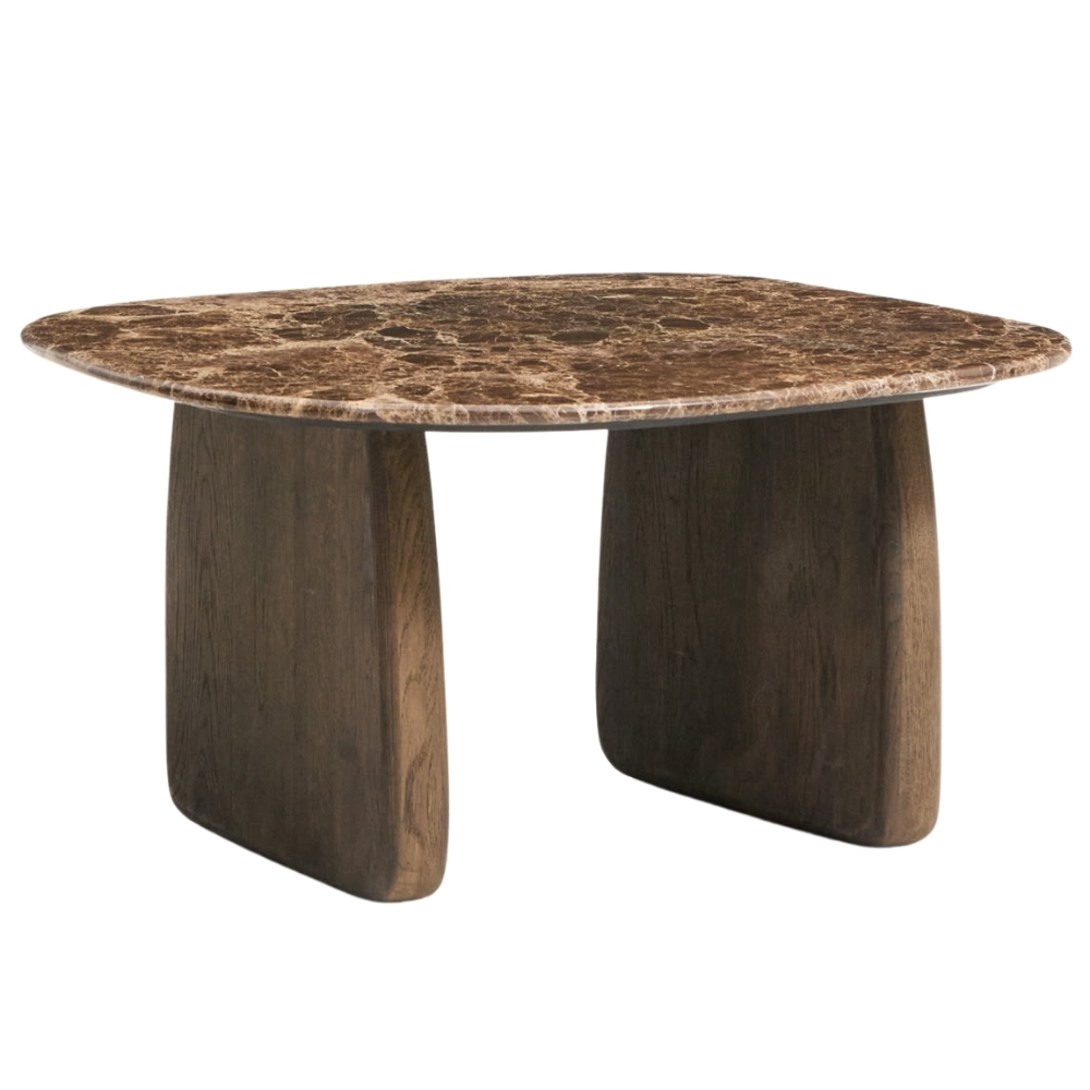 Kave Home Hnědý mramorový odkládací stolek Pirita 71 x 70 cm s tmavou podnoží