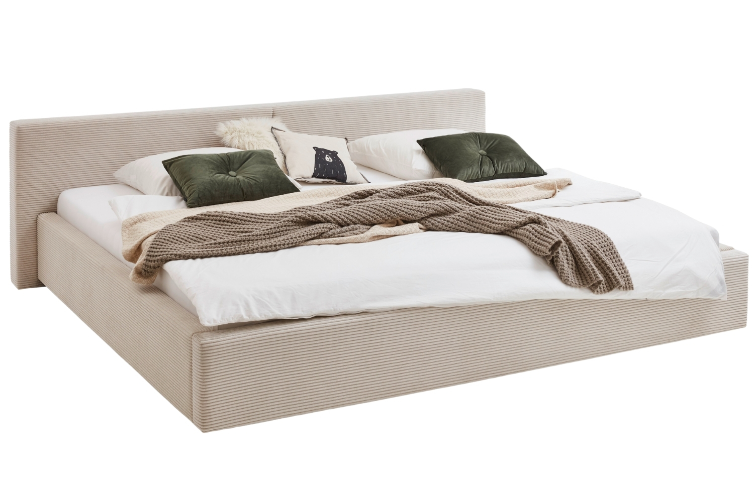 Meise Möbel Béžová manšestrová dvoulůžková postel Cube 240 x 200 cm s úložným prostorem