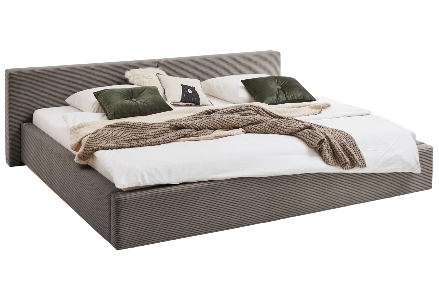 Meise Möbel Šedohnědá manšestrová dvoulůžková postel Cube 240 x 200 cm