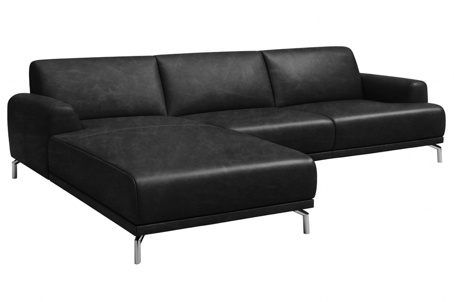 Mesonica Černá kožená rohová pohovka Puzo 240 cm