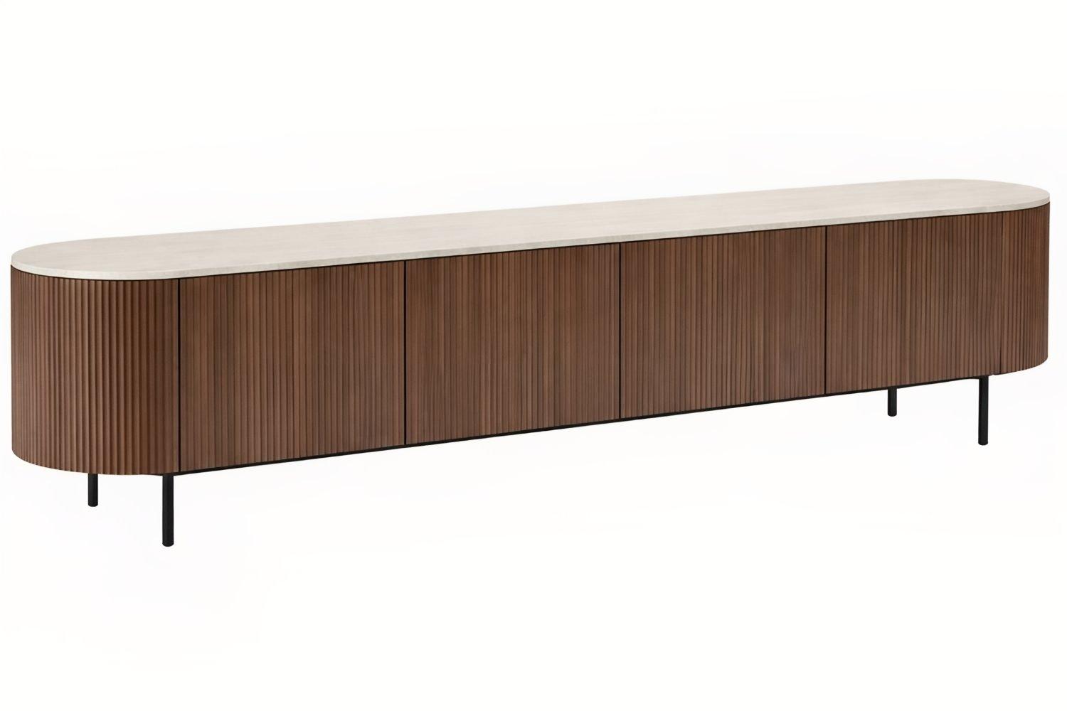 Miotto Ořechový TV stolek Tracino 200 x 40 cm s dekorem travertinu