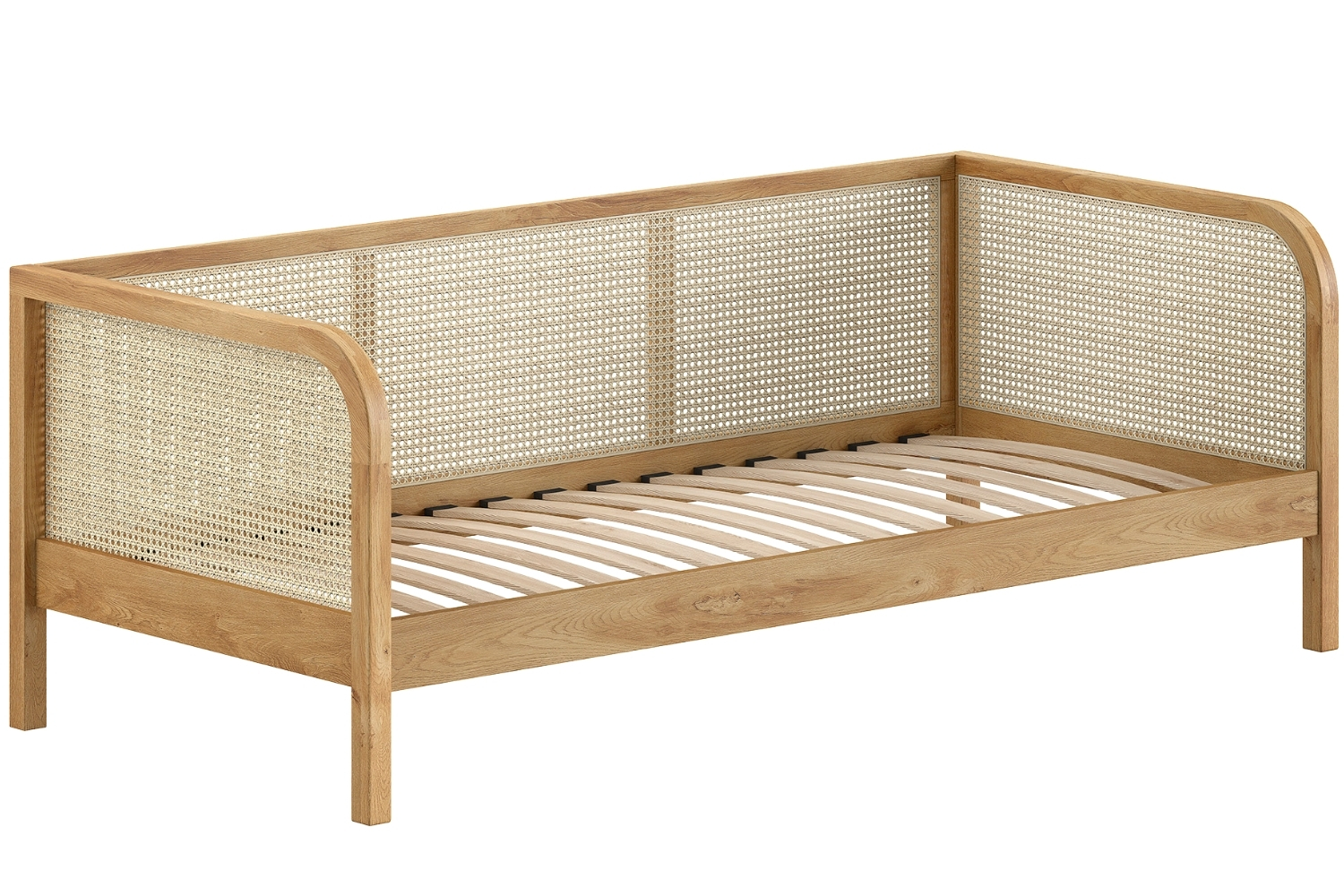 Vipack Dubová postel Olive 90 x 200 cm s ratanovou zábranou