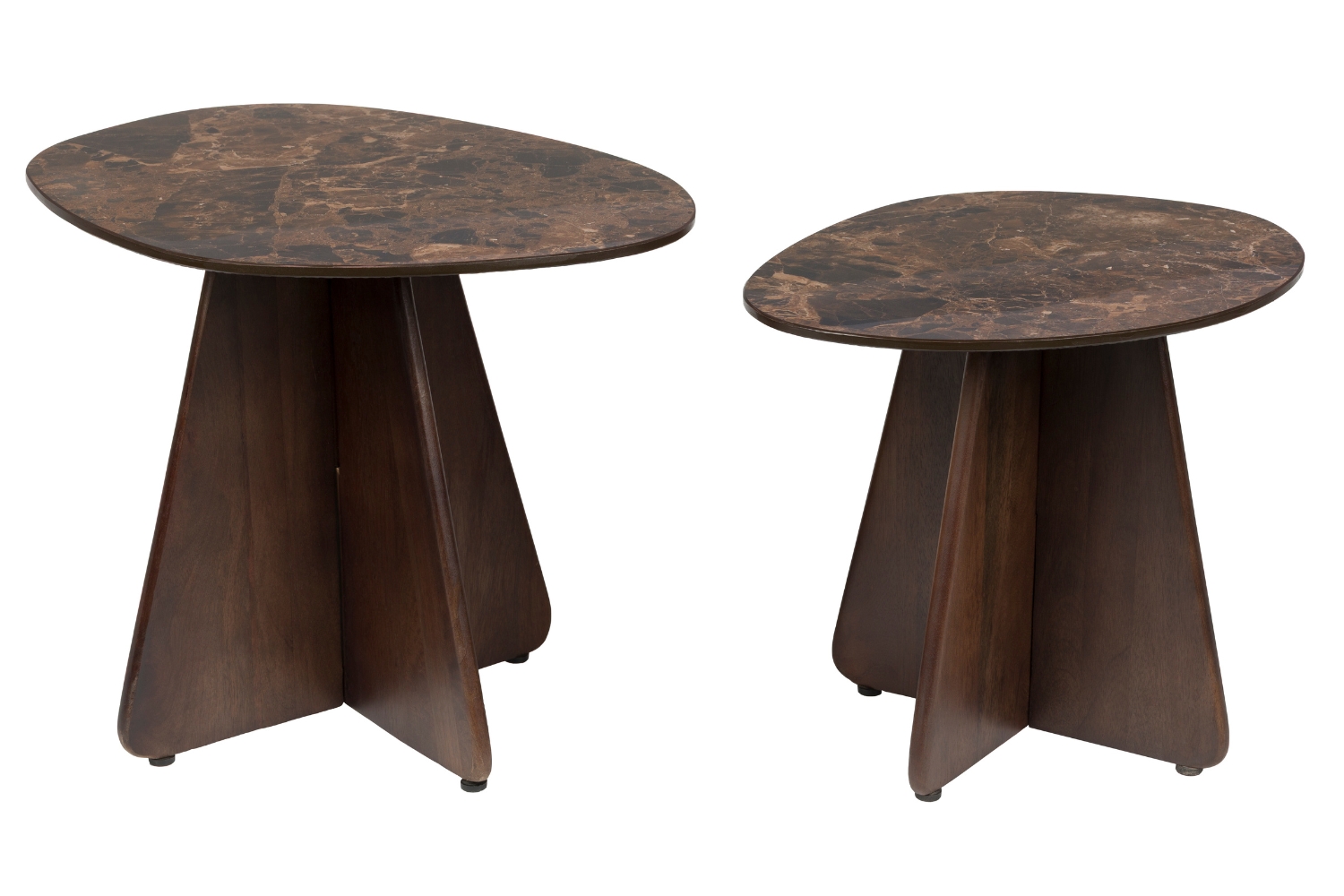 White Label Set dvou hnědých keramických odkládacích stolků NAUT 53 x 39 cm