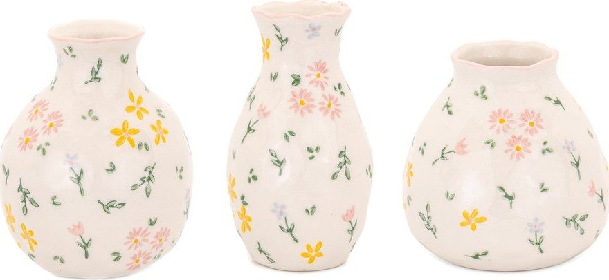Krémové vázy v sadě 3 ks z kameniny (výška 10 cm) Ditsy Floral – Sass & Belle
