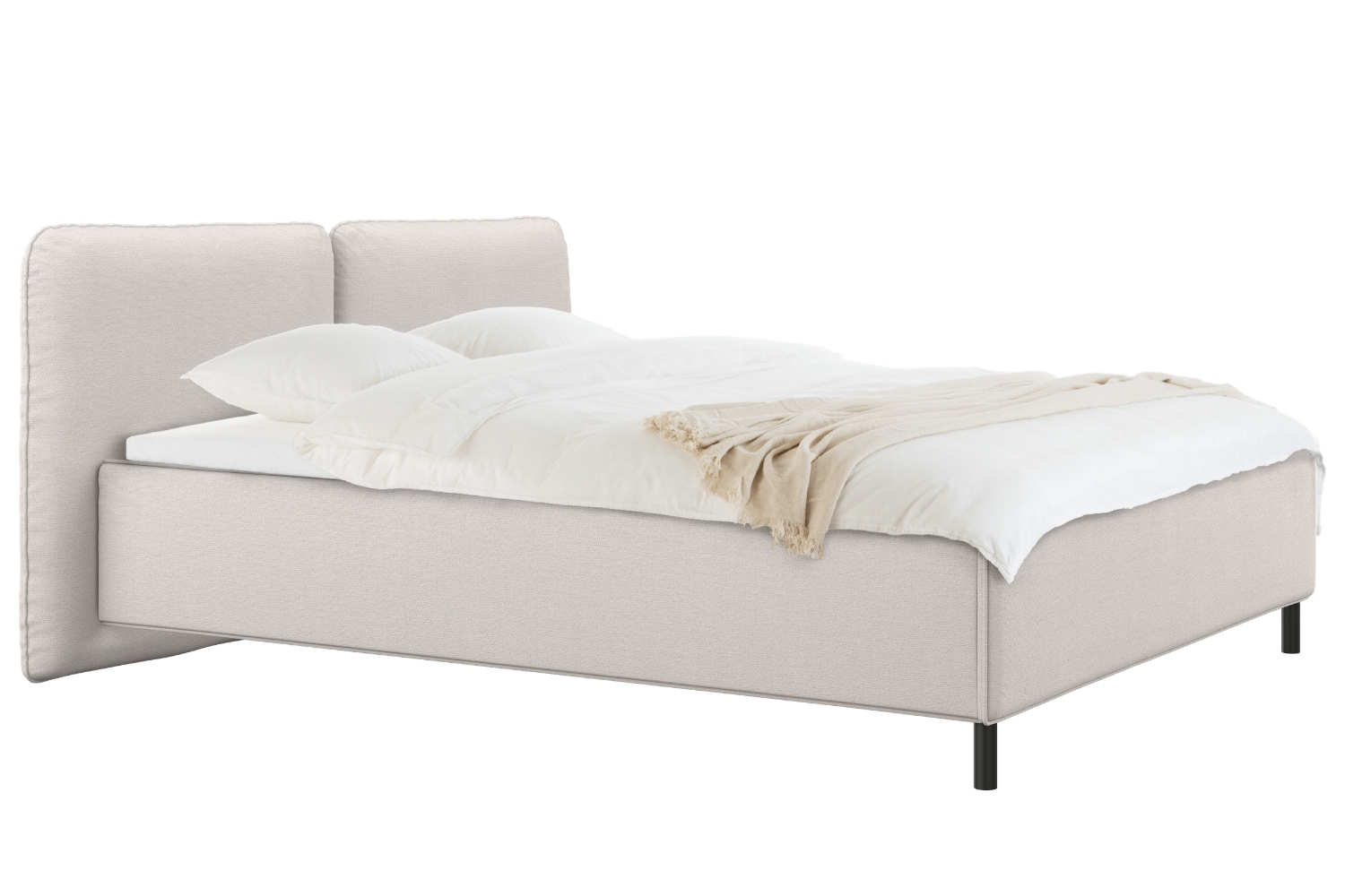 noo.ma Béžová čalouněná dvoulůžková postel Melu 180 x 200 cm s úložným prostorem