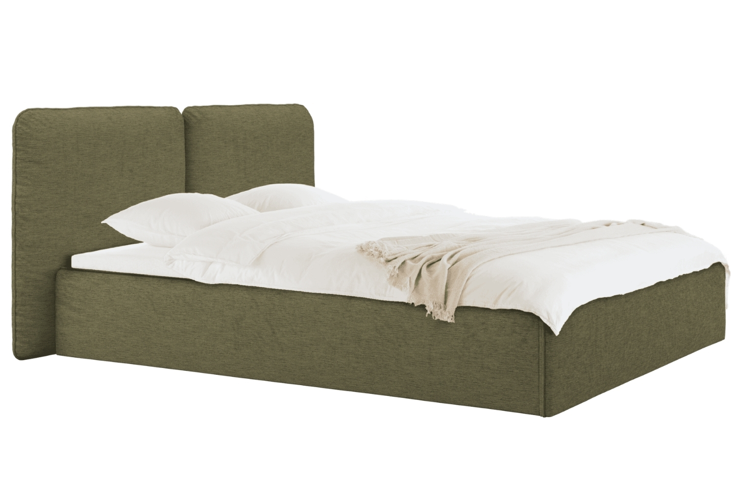noo.ma Zelená čalouněná dvoulůžková postel Melu 180 x 200 cm s úložným prostorem
