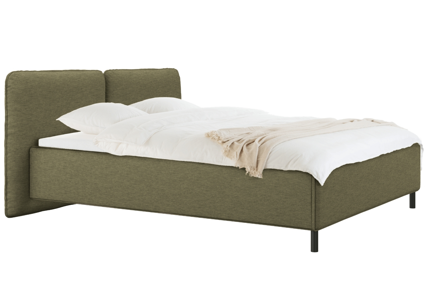 noo.ma Zelená čalouněná dvoulůžková postel Melu 180 x 200 cm s úložným prostorem