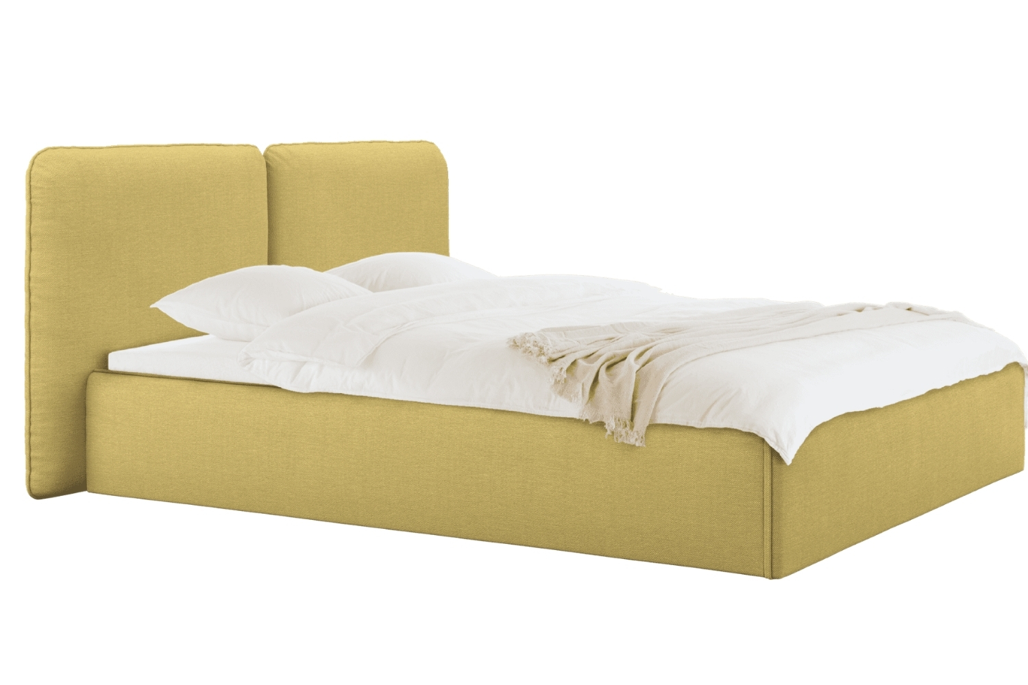 noo.ma Žlutá čalouněná dvoulůžková postel Melu 160 x 200 cm s úložným prostorem