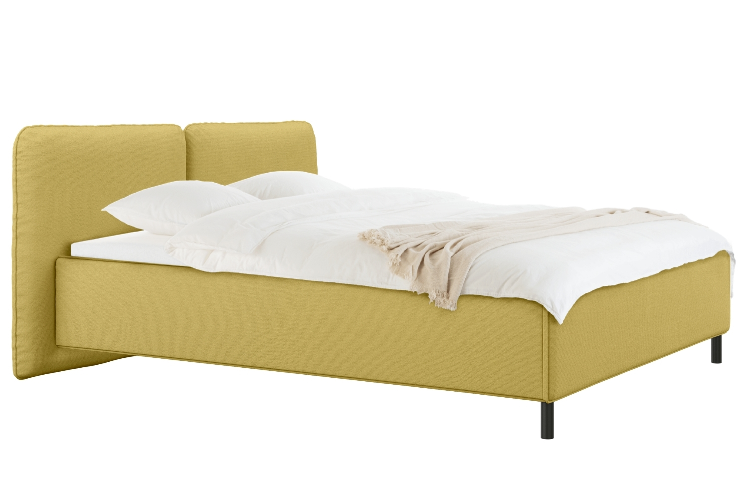 noo.ma Žlutá čalouněná dvoulůžková postel Melu 180 x 200 cm s úložným prostorem