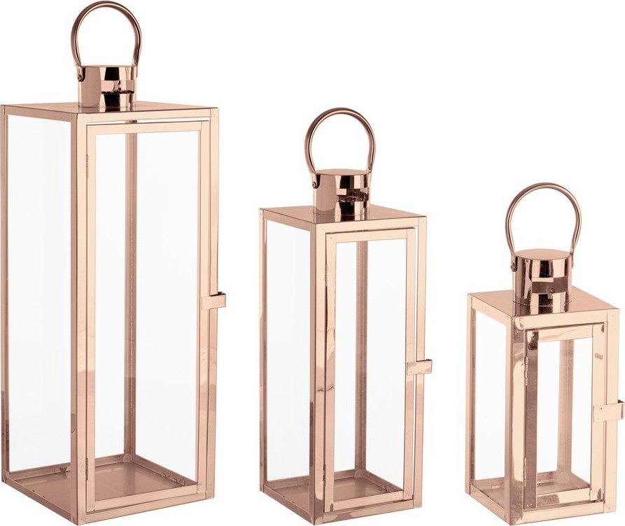 Skleněná/nerezová lucerna 3 ks (výška 50