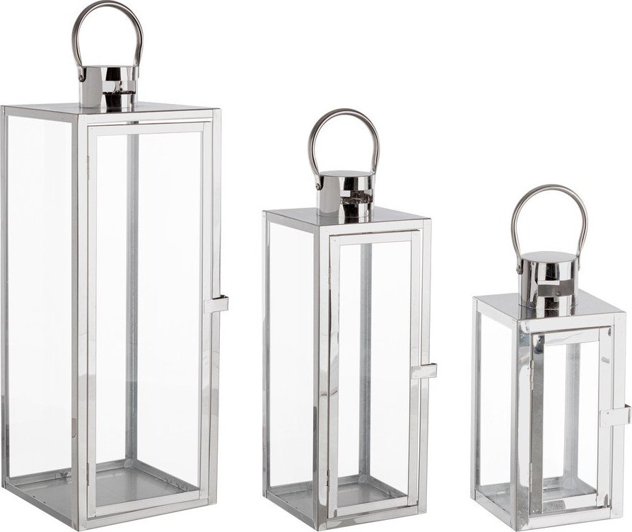 Skleněná/nerezová lucerna 3 ks (výška 50