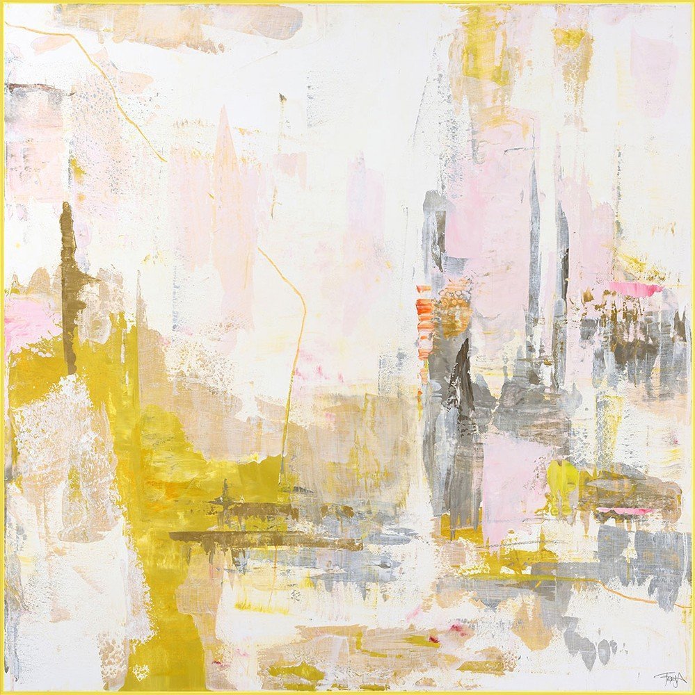 Tištěný/s ručně malovanými prvky obraz s rámem/na plátně 102x102 cm New Age Yellow – Malerifabrikken