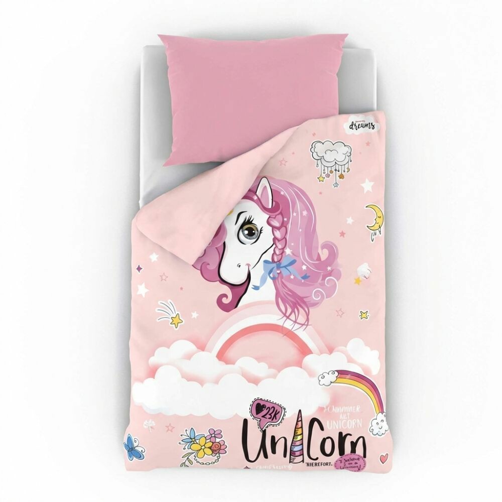 Kvalitex Dětské bavlněné povlečení Unicorn růžová Kvalitex