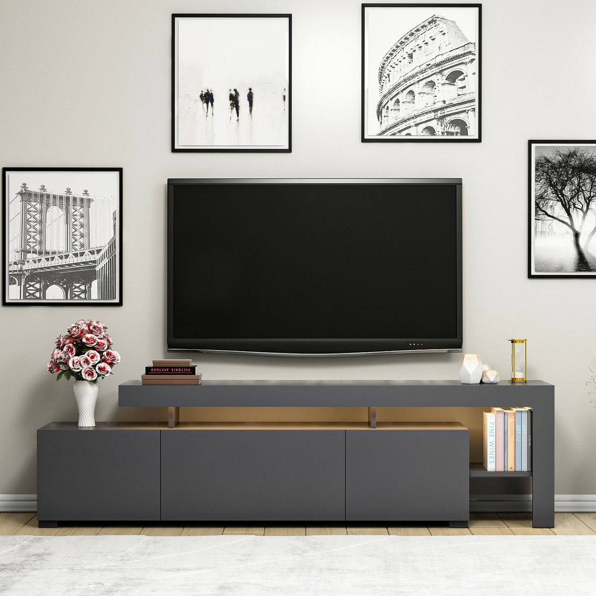 Televizní stolek Beliz Anthracite Hanah Home