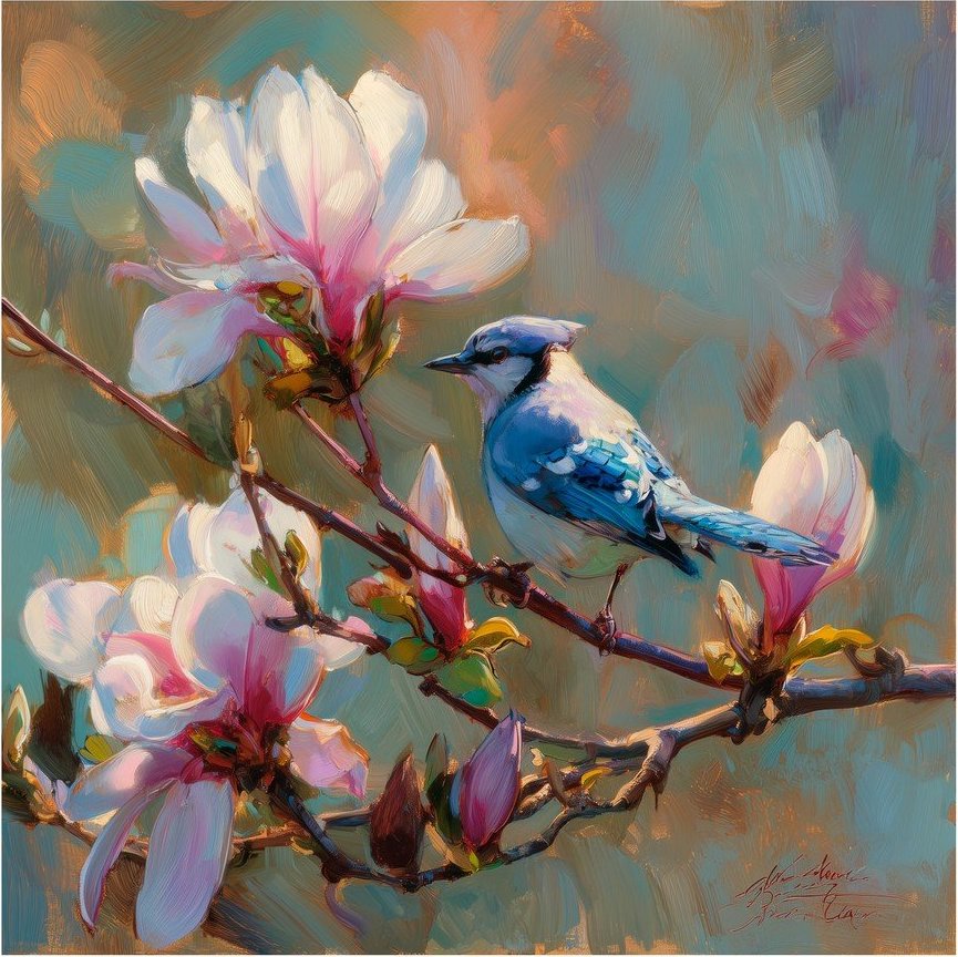 Tištěný obraz na plátně 32x32 cm Bluejay & Blossom – Styler
