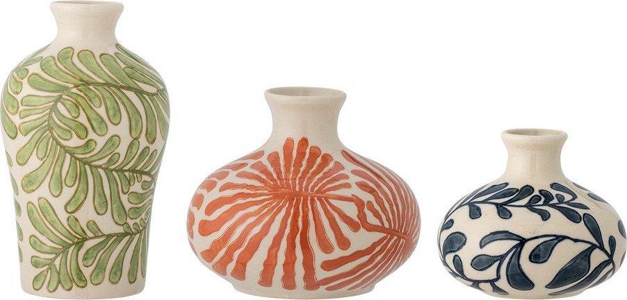 Ručně malované vázy v sadě 3 ks z kameniny (výška 16 cm) Fauni – Bloomingville