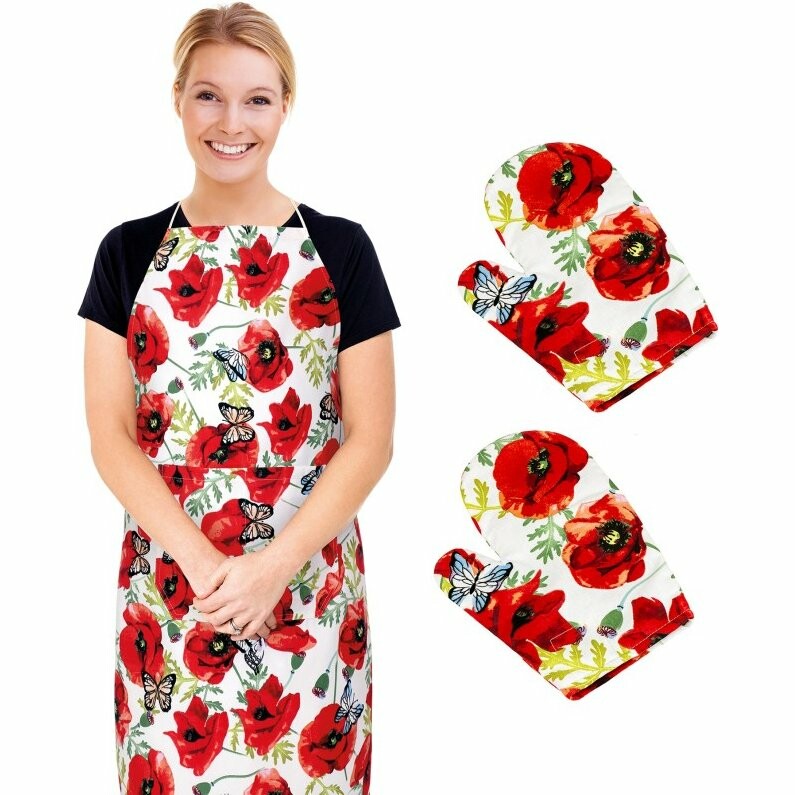 Bellatex Kuchyňská zástěra + chňapky Berta Vlčí mák Bellatex