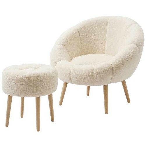 Křeslo s taburetem Chair & Pouf Cream Hanah Home