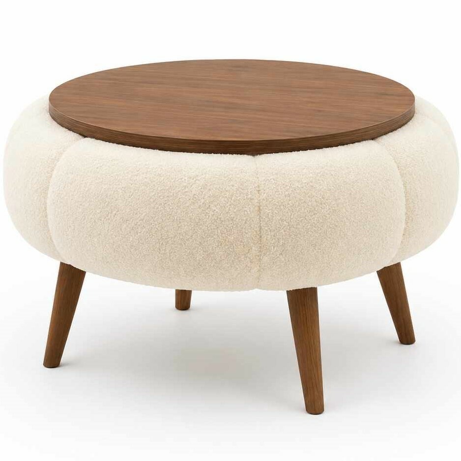 Odkládací čalouněný stolek Daisy 60 Cream Walnut Hanah Home