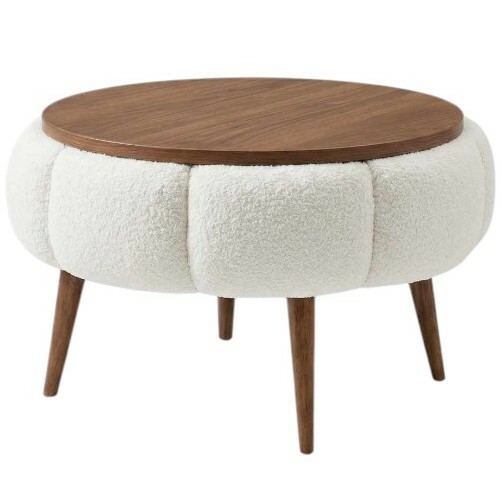 Odkládací čalouněný stolek Daisy Cream Walnut Hanah Home