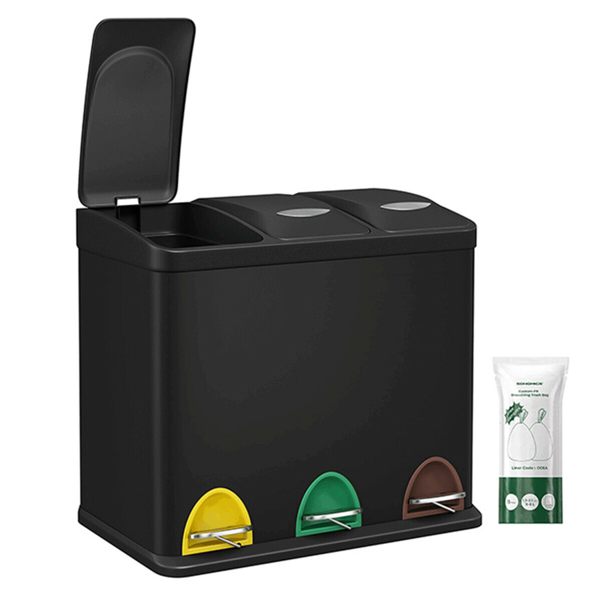 Kovový odpadkový koš na tříděný odpad 3 × 8 l