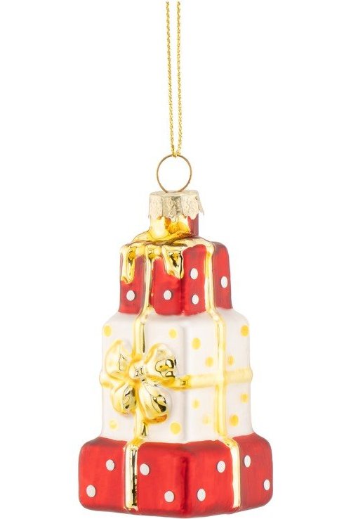 Skleněná vánoční ozdoba 4 cm Stack of Presents – Sass & Belle