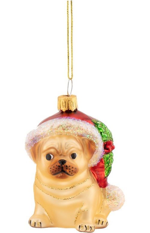 Skleněná vánoční ozdoba 6 cm Festive Pug – Sass & Belle